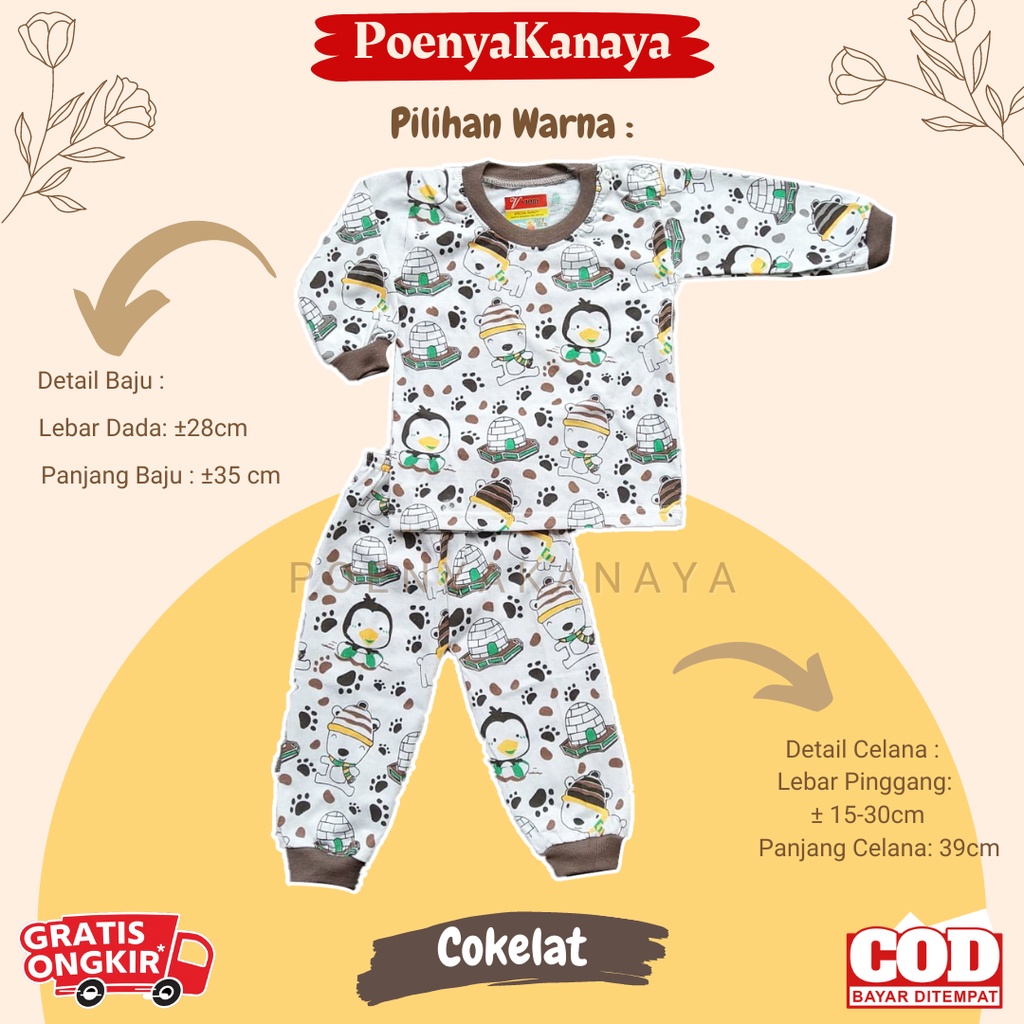 Setelan Baju Bayi Piyama Bayi Panjang OBLONG PINGUIN Viori 6-18 Bulan SPY84