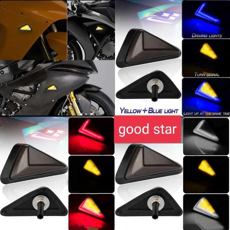 Sen Tempel Lampu Sen Segitiga Neon 2 Mode Universal R15,Cbr150r,Gsx,Ninja,R25 &amp; Motor Lain Nya