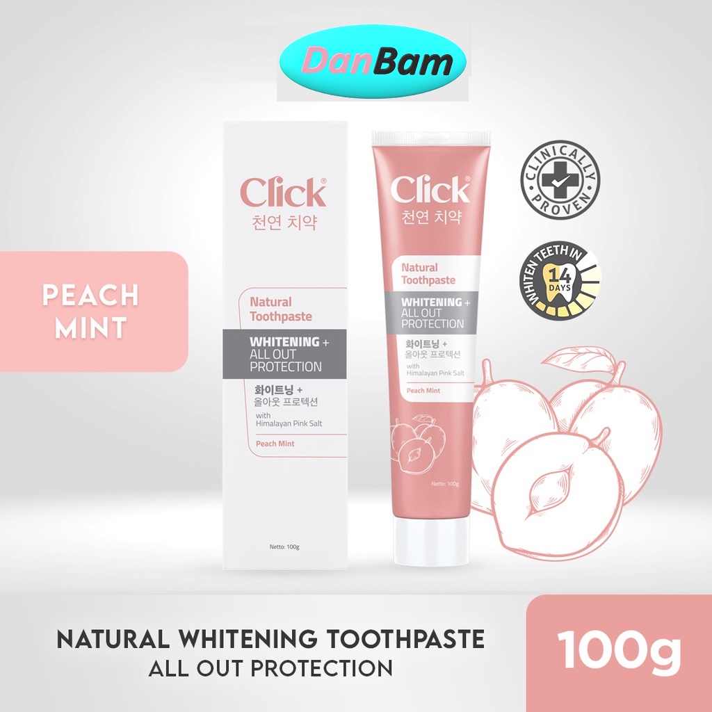 Click Natural Toothpaste Whitening + All Out Protection Pasta Gigi Korea Peach Mint