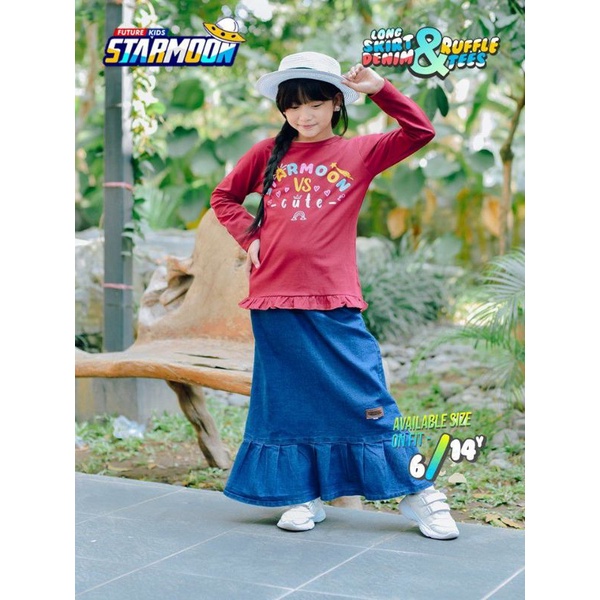 Long skirt denim &amp; ruffle tees  6 -14 T