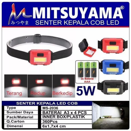 Lampu Sepeda / Senter Kepala Mitsuyama Ms-2036 Free Batrei A3 3Pcs
