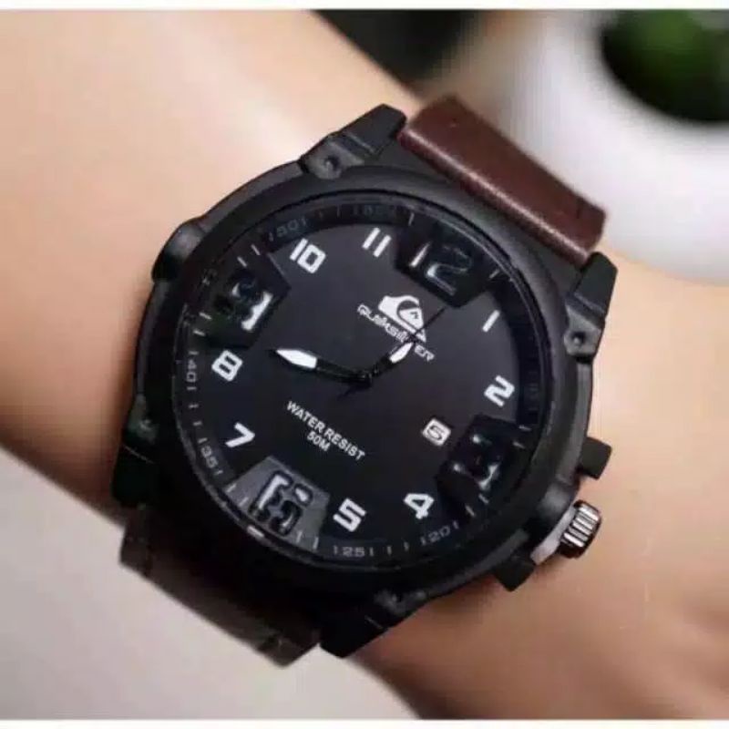 (Cod√)Jam Tangan Pria Quicksilver Tanggal Aktif Strap Kulit (Dikirim Dari Jakarta)