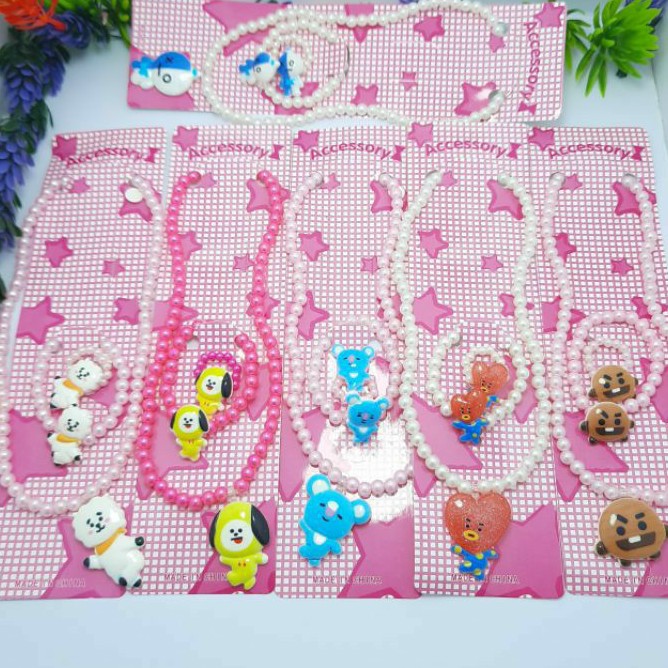 Set Perhiasan Anak Perempuan BTS Kalung Karakter Banyak Pilihan Karakter (1Set Kalung gelang cincin)