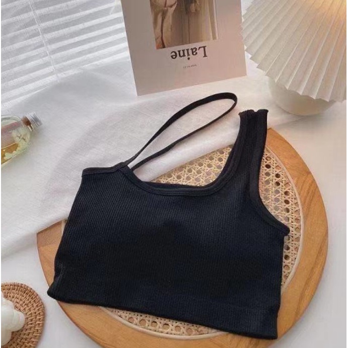 Tanktop 18 atasan crop top pakaian wanita dalaman cewek korea tank top dengan cup bra-Hitam