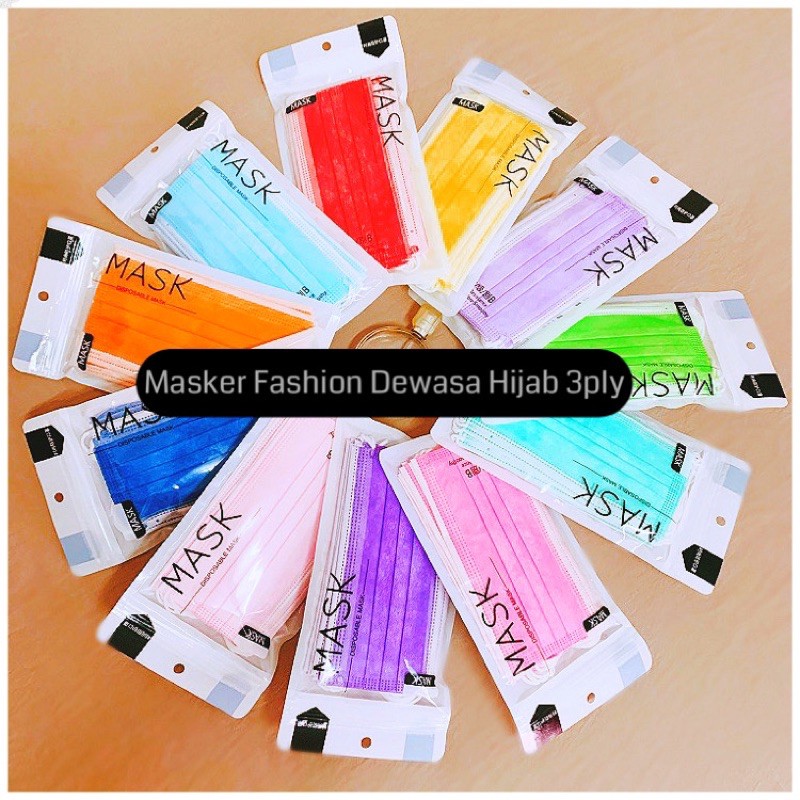 AZ 1pack Masker Fashion Dewasa HIJAB Warna 3ply isi 10pc Antivirus