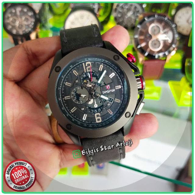 Jam Tangan Expedition E6697 Tali Kulit Full Black Original