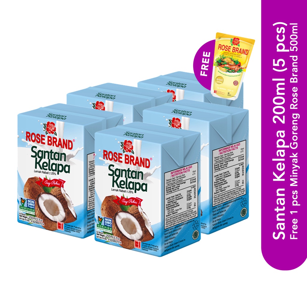 

Rose Brand - Paket Hemat Santan Kelapa @200ML (5 PCS) GRATIS (1 Pcs) Minyak Rose Brand 500 ML