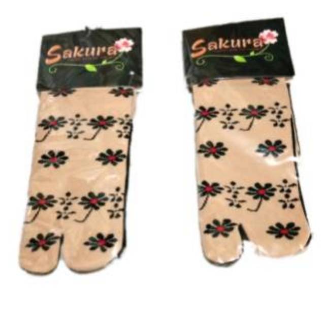 Kaos Kaki 2 Jari SAKURA / LORINA MOTIF Telapak Hitam TEBAL