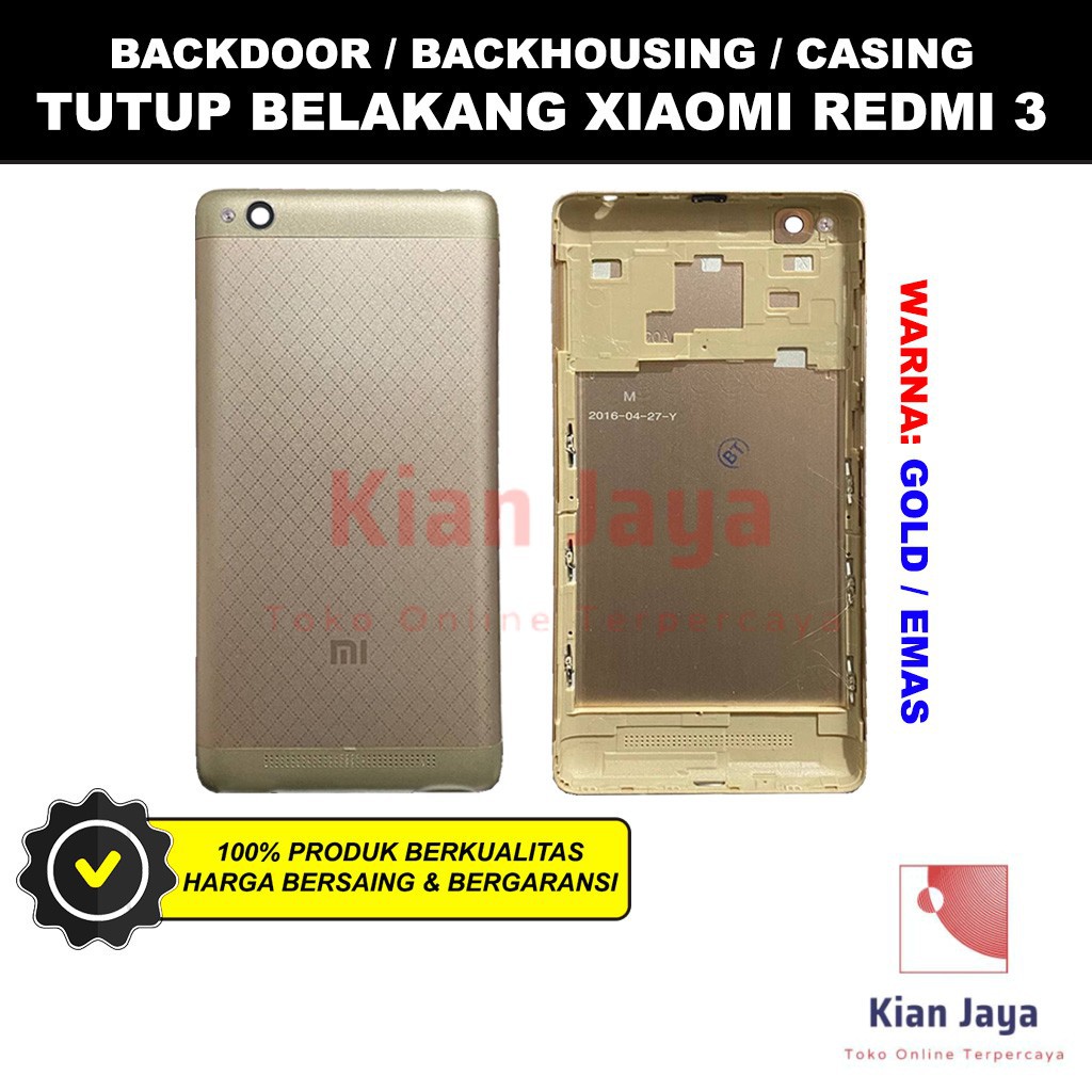 Backdoor Xiaomi Redmi 3 Back Cover Tutup Belakang Baterai Cassing Casing Backcase Original