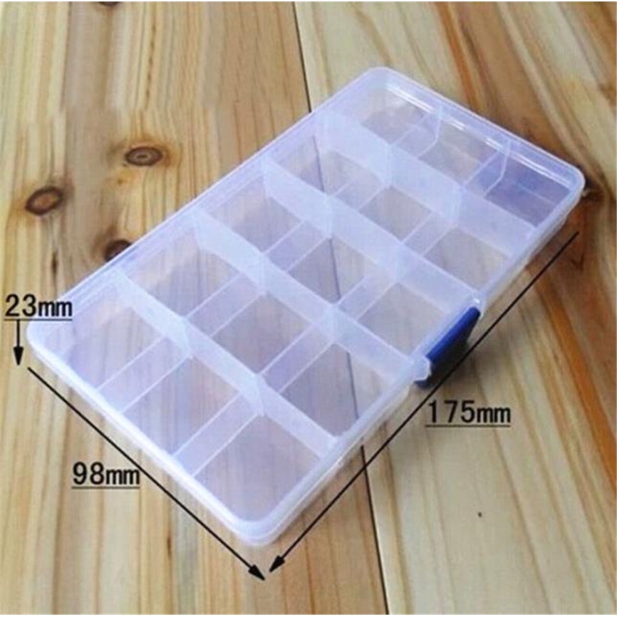 15 Slots Adjustable Plastic Fishing Lure Hook Tackle Box ,Storage Case Organizer For Cosmetics