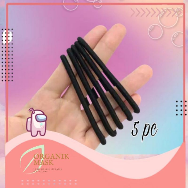 5pcs Karet Gelang Korea Ikat Rambut Elastis Warna Hitam Polos Gaya Korea Kunciran Hitam Polos