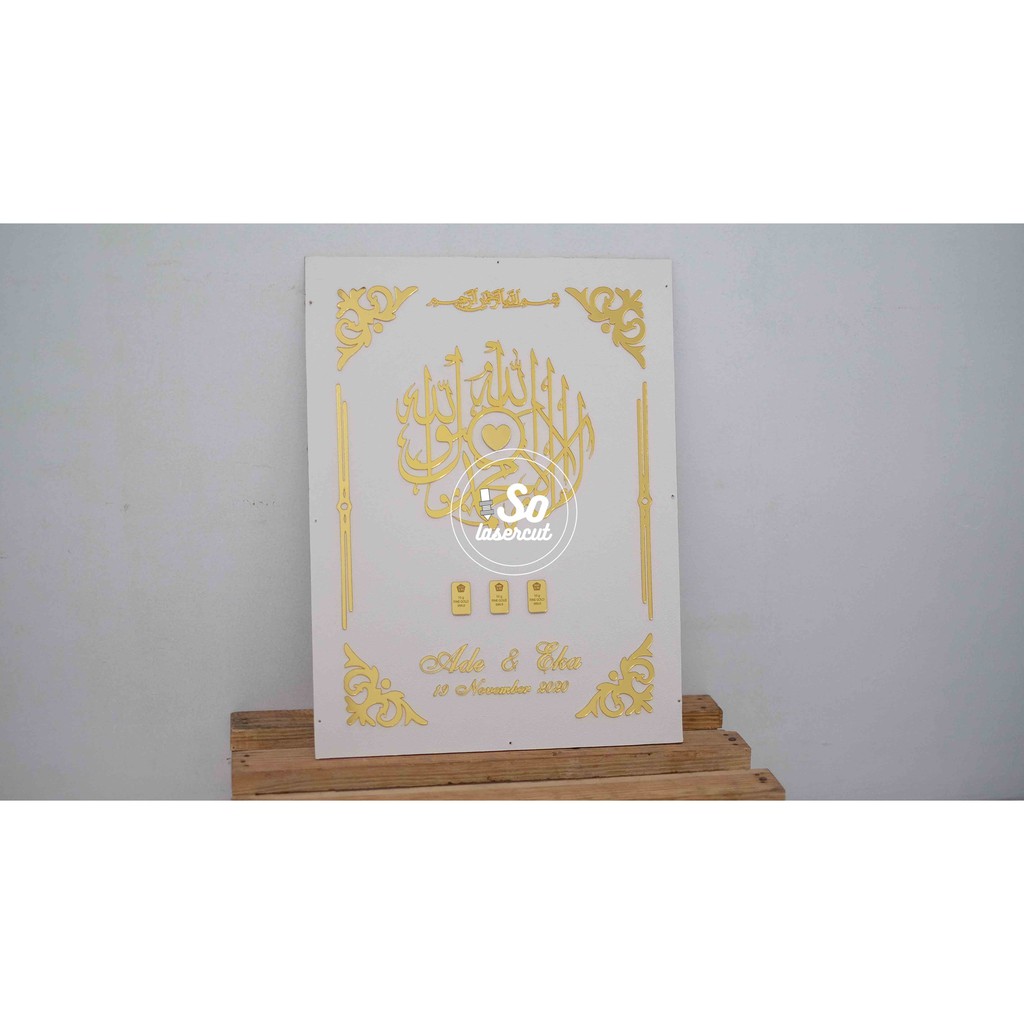 [Akrilik dan papan sudah di tempel] PO Dekorasi Cetak Akrilik Emas frame mahar 30 x 40 - Rose Gold