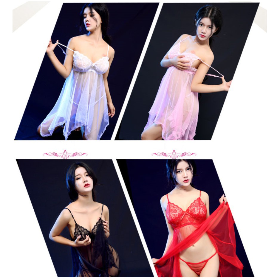 LINGERIE SET SEXY BAHAN LACE TRANSPARANT TANPA LENGAN TERMURAH-1