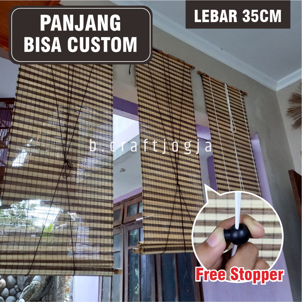 Tirai Bambu Mix Lidi Tenun Gulung Motif Zebra Lebar 35 Cm Tinggi Bisa Custom Kerajinan Tenun Jogja