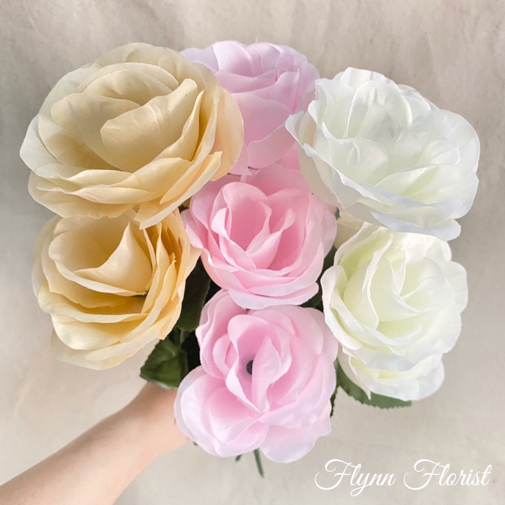 Bunga Mawar Rose Mangkok X5 (satuan) Bunga Artificial / Bunga Plastik / Bunga Dekorasi / Pernikahan-1