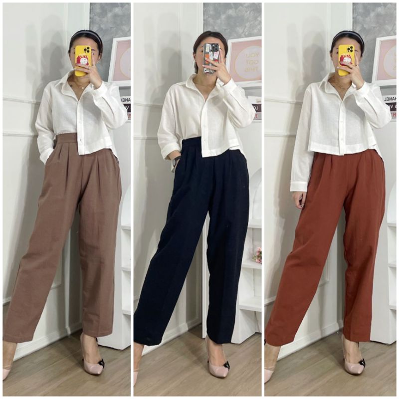 ♡ PREMIUM ♡ ORIGINAL ! ANNE 2 IN 1 SET LONG SLEEVE SLING BACK SHIRT WITH LONG PANTS / SETELAN KEMEJA LENGAN PANJANG &amp; CELANA PANJANG ( BUSUI FRIENDLY )