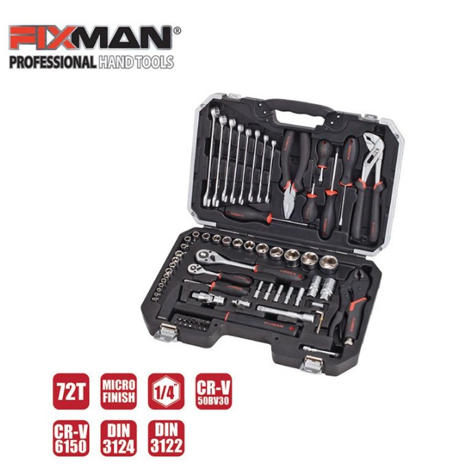 Set kunci shock FIXMAN 72pcs / FIXMAN OMC-B5072M 72-PC 1/2INC DR. SOCKET TOOL SET / Tool set fixman