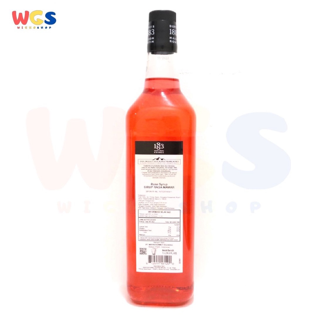 Syrup 1883 Maison Routin France Rose Flavored 33.8 fl oz 1ltr