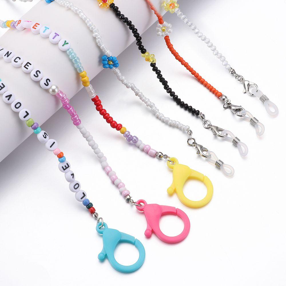 R-flower Lanyard Huruf Nyaman Manik-Manik Warna-Warni Tali Holder Kacamata