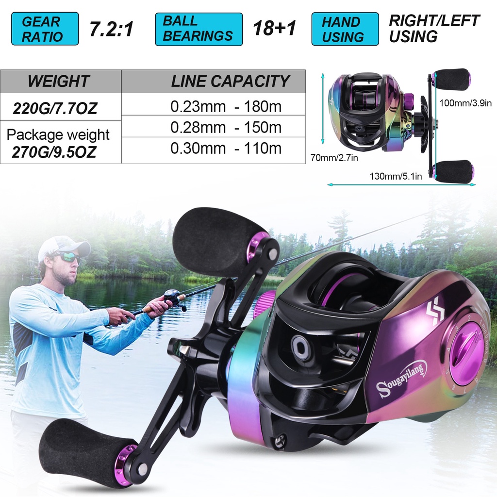 Casting Fishing Reel Max Drag Full Metal Spool  Reel 18 + 1 Ball Bearings 7.2: 1 Rasio Roda Gigi Kanan Kiri Handle Knob Pegangan EVA Air Asin Gulungan Pancing Air Tawar Gear Tackle Outdoor