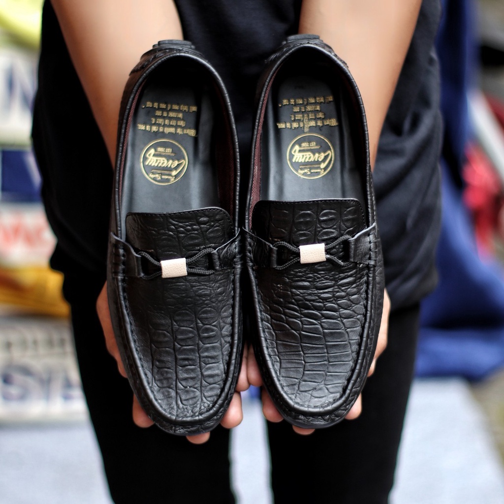 PARIS Sepatu Casual Slip On Pria Kulit Asli Pantofel Kerja Kantor Antislip