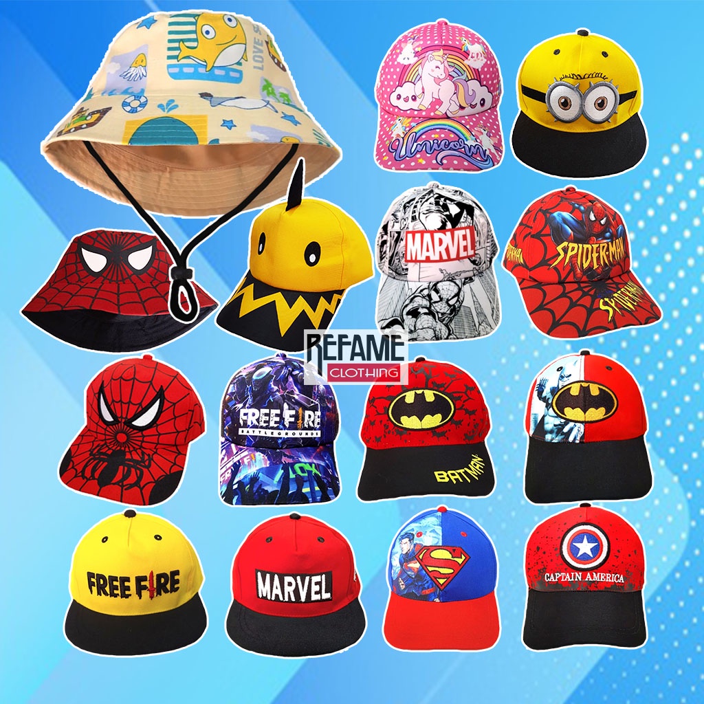 Topi Anak dan Bucket Hat Tali Baseball Snapback Laki Laki Perempuan Cowok Cewek Anak Anak Karakter Gambar Motif Lucu Keren Super Hero TK SD Lucu Murah Umur Usia 1 2 3 4 5 6 7 8 9 10 Tahun