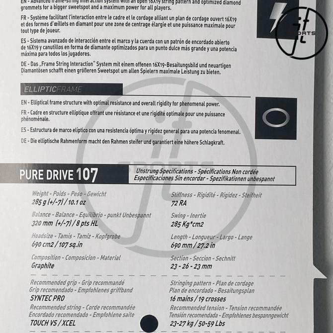 Raket Tenis Babolat Pure Drive 107" 285g 285gr Tennis Racket Original