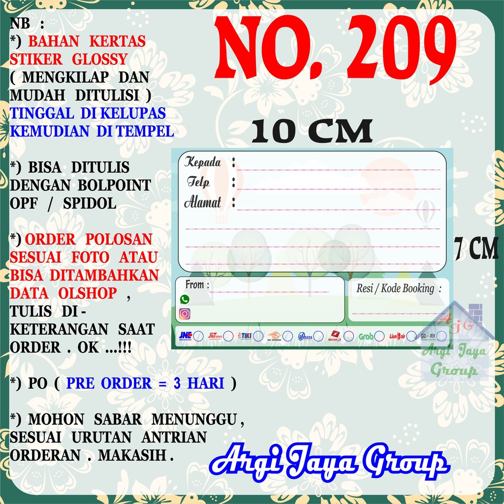 

Stiker Pengiriman - Sticker Alamat Olshop Murah Nomer 209 - 10x7 cm - Glossy