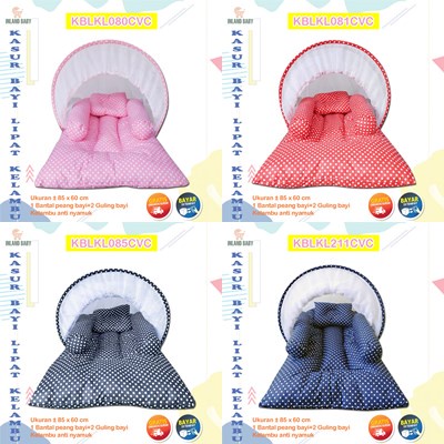Kasur Lipat Bayi Set Kelambu Bantal Guling | Tempat Tidur Anak Baru Lahir Motif Lucu Bonus Tas