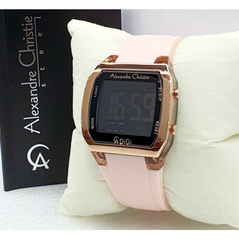 alexandre christie 9348 wanita tampilan digital kotak segi tali karet warna model terbaru ukuran sed