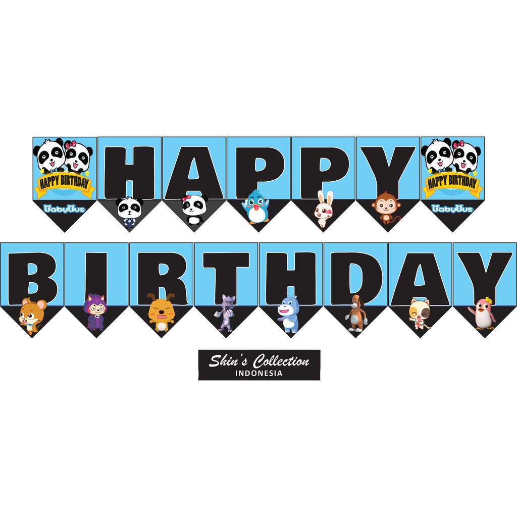 Banner bunting flag happy birthday Baby bus panda set