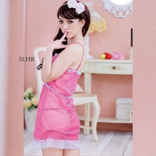 [BISA COD] SEKSI LINGERIE NIGHT DRESS BAJU TIDUR SEXY TRANSPARAN PINK SL11B