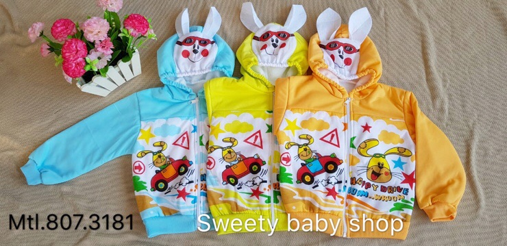 Jaket bayi topi telinga binatang full print 6-12m lucu murah / mantel bayi sapi jerapah kelinci