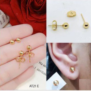 giwang / anting tusuk bulat polos perhiasan wanita satu set