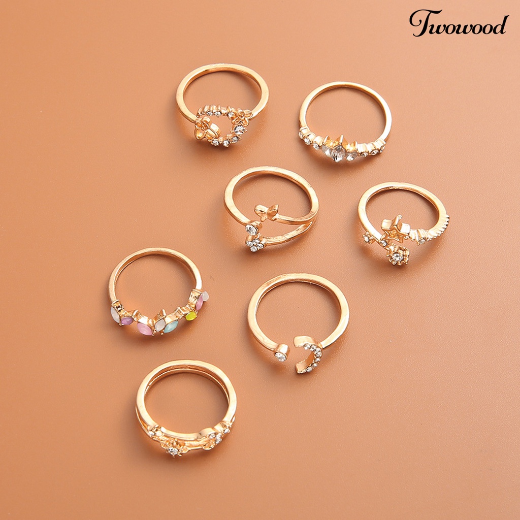Twowood 7Pcs Ladies Ring Comfortable Not Easy to Break Lightweight Butterfly Flowers Opening Ring for Outdoor