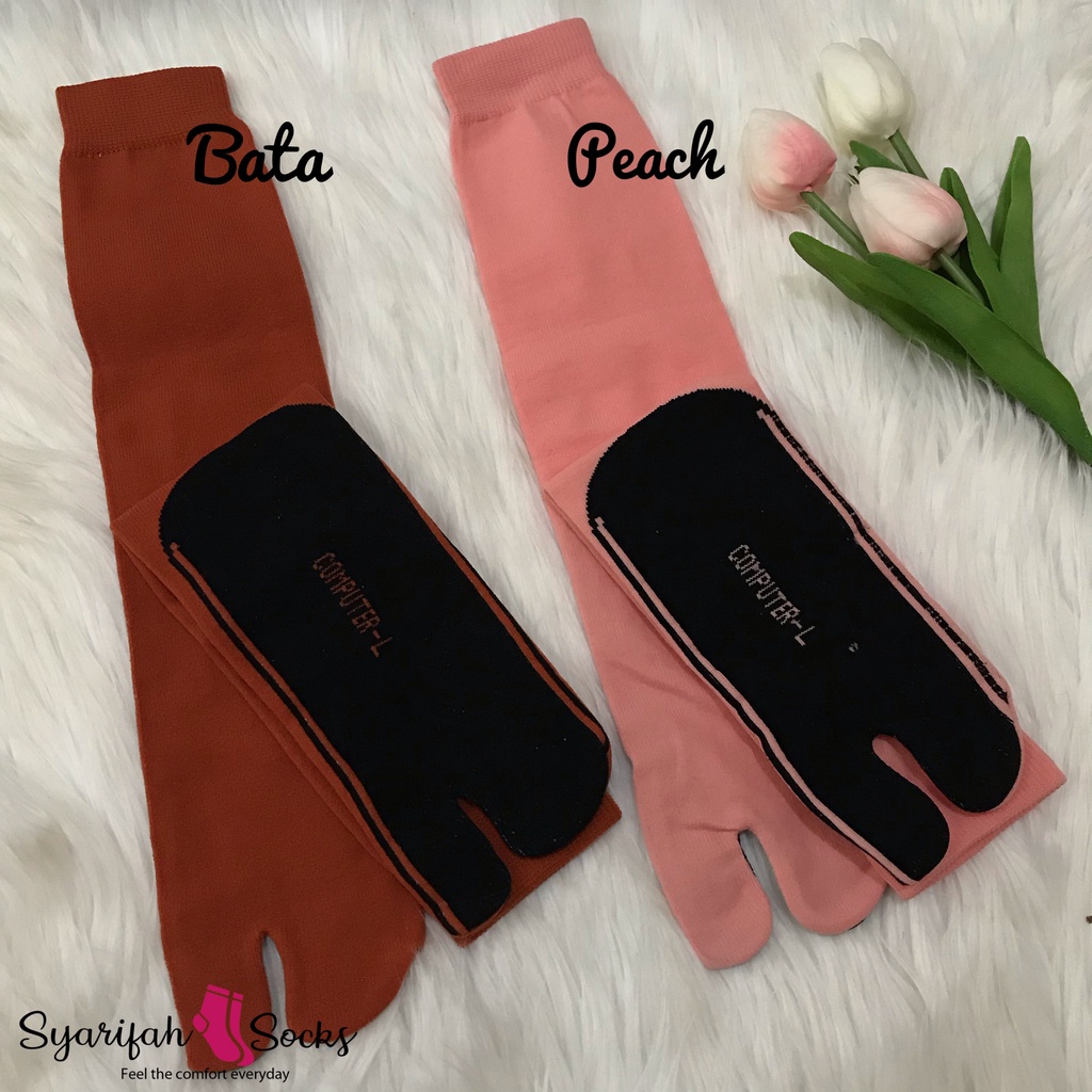 Kaos kaki jempol polos telapak hitam bahan nylon komputer / nilon computer / kaoskaki muslimah / muslim / panjang / premium / warna-Peach