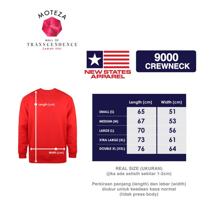 Moteza Jaket Sweater New States Apparel Original NSA Crewneck 9000 - S - XXL