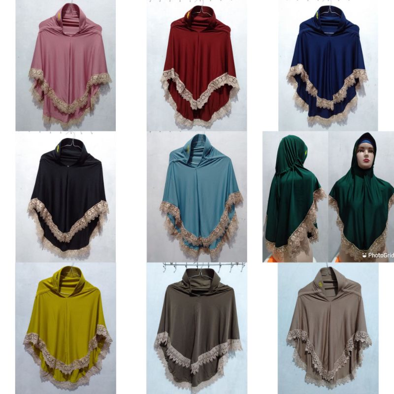 jilbab instan serut renda import / jilbab serut murah / jilbab kekinian