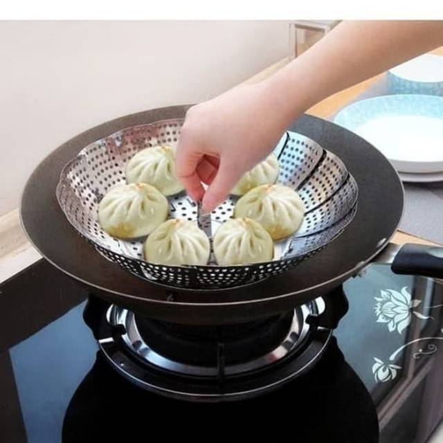 alat alas kukus lipat stainless medium portable piring kukus steamer plate kukus lipat serbaguna