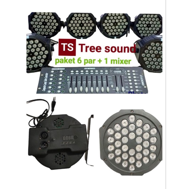 paket lampu 6 parled 36led + 1 mixer + kabel