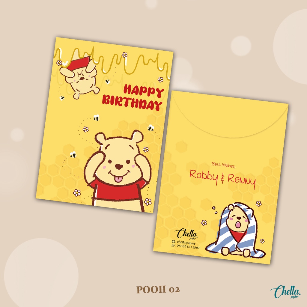 

POOH SERIES - CUSTOM AMPLOP / ANGPAO HAPPY BIRTHDAY (BISA TULIS NAMA) ISI 6 PCS SIZE SHORT