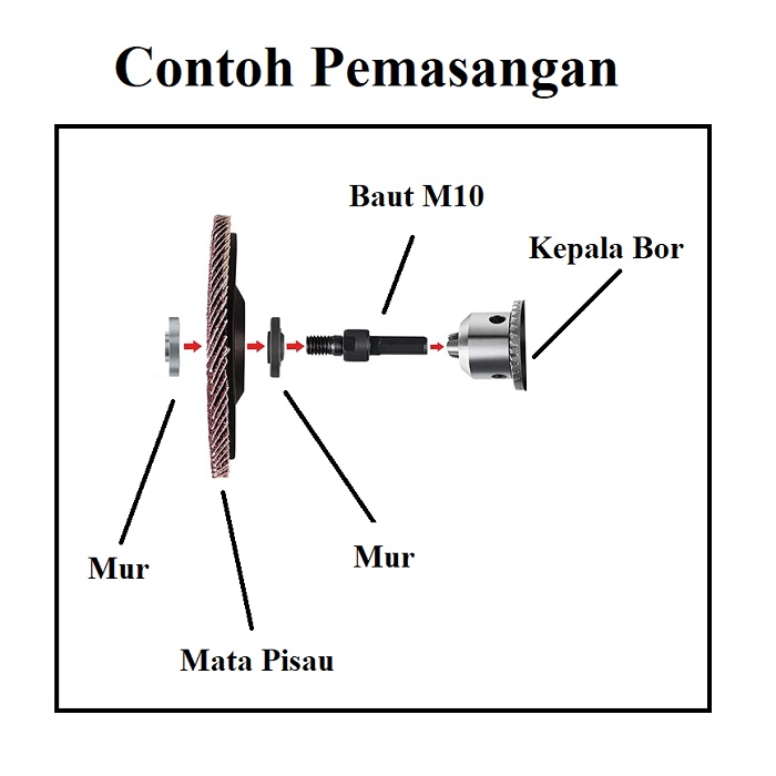 PAKET Kepala Bor 10mm Drill Chuck Mesin Bor 10 mm + Set Baut Adaptor Adapter M10 Dan Mur Gerinda Bor