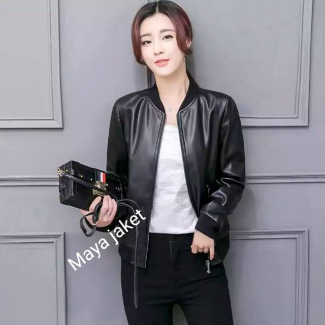 jaket wanita/cewe FUNY perempuan semi kulit  stayle motor-3