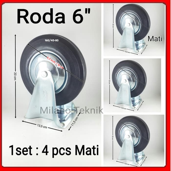 Roda Troli 6&quot; 1set(4 pcs Mati) Roda Karet 6inchi etalase 6 inch Troly