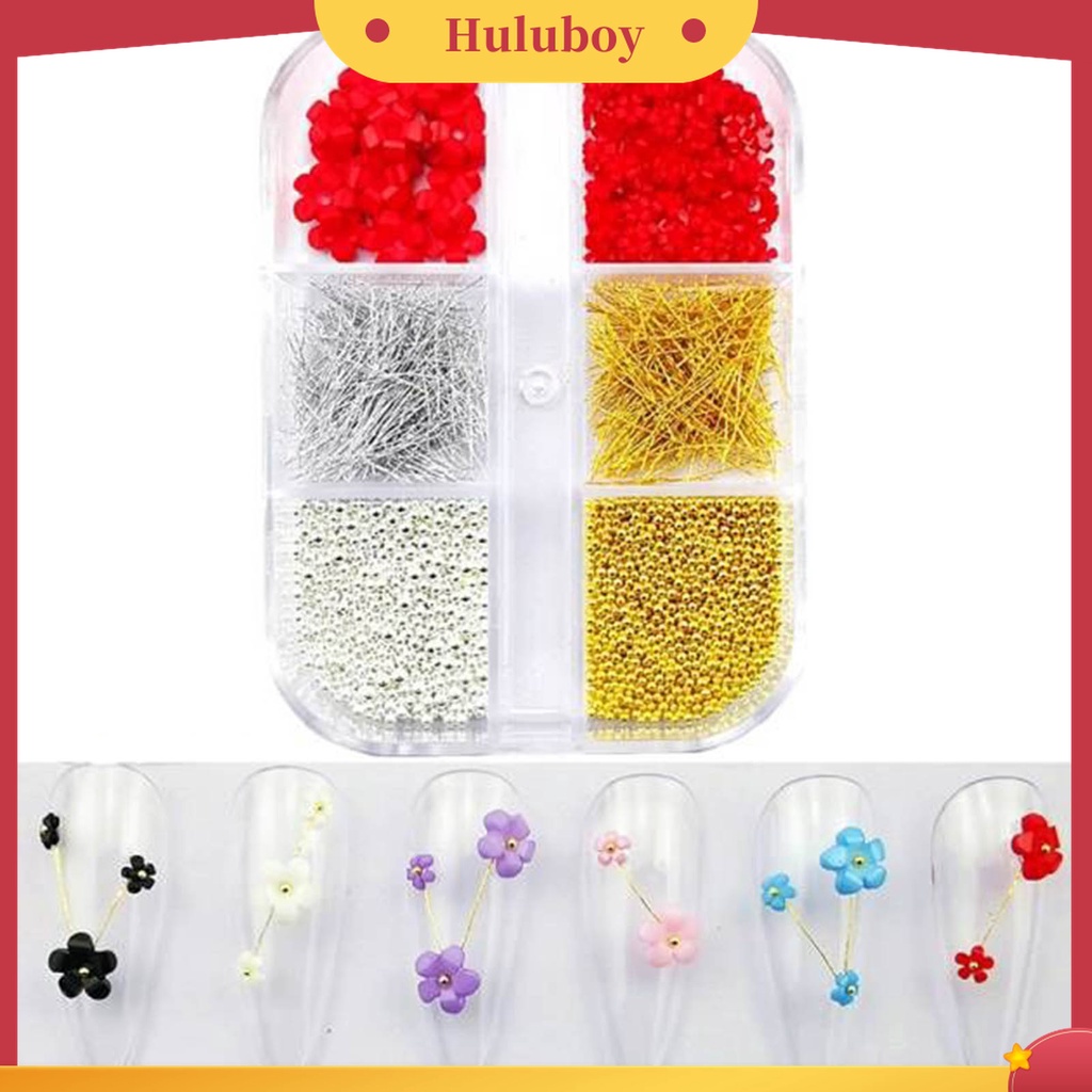 Huluboy Huluboy♡ Charms Bola Baja Bentuk Bunga 3D Ukuran Campur Untuk Dekorasi Nail Art