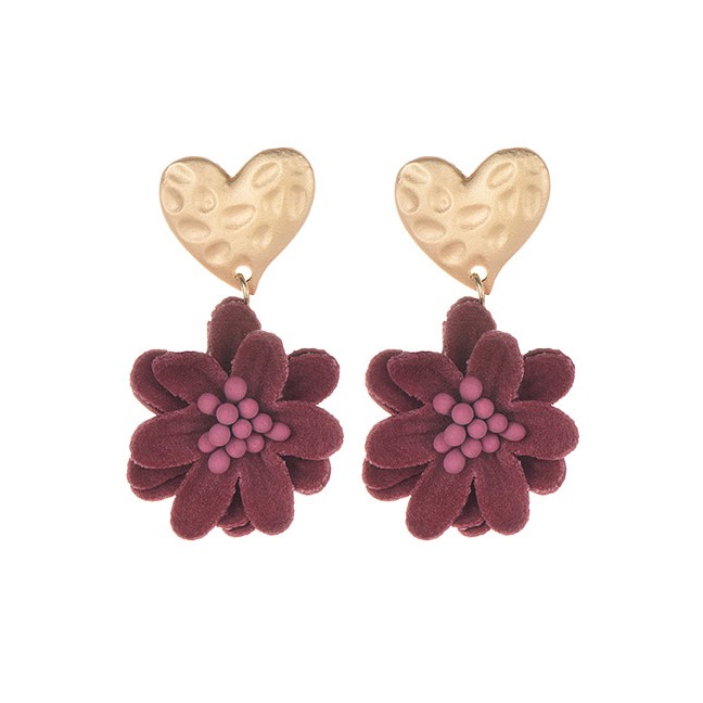 LRC Anting Tusuk Fashion Alloy Love Flannel Flower Earrings F332XX