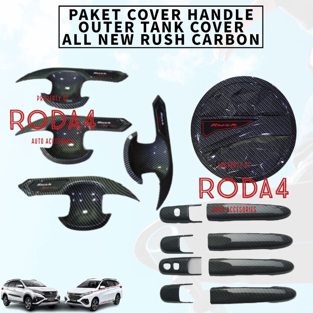 Paket Handle Outer Mangkok Tank Cover Mobil Rush All New Terios 2022 2021 2020 2019 2018 Tutup Bensin Auter Carbon Hitam