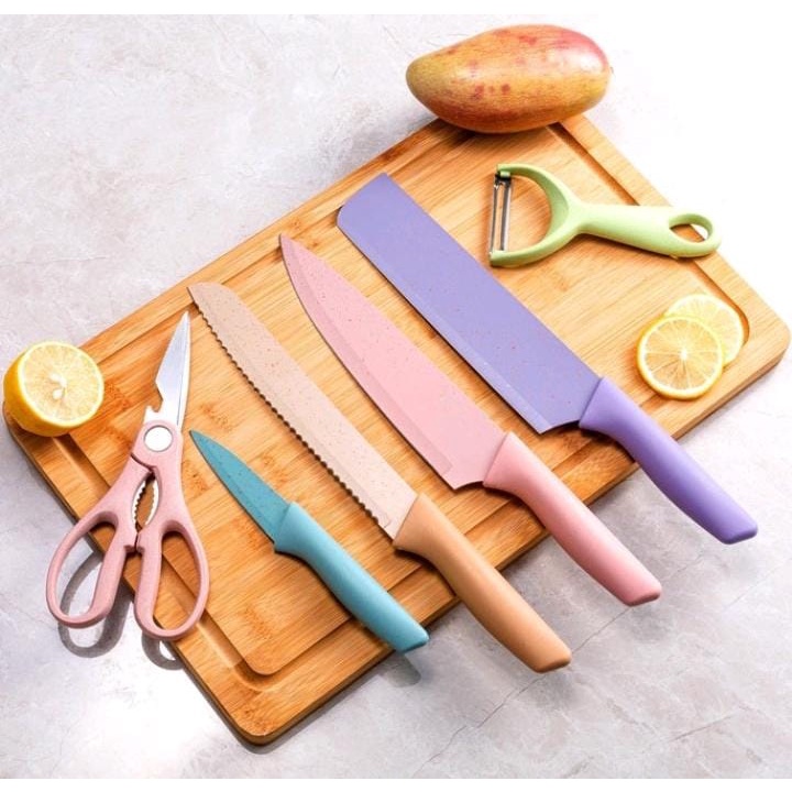 Pisau stainless kitchen knife set 6 in 1piasu cantik