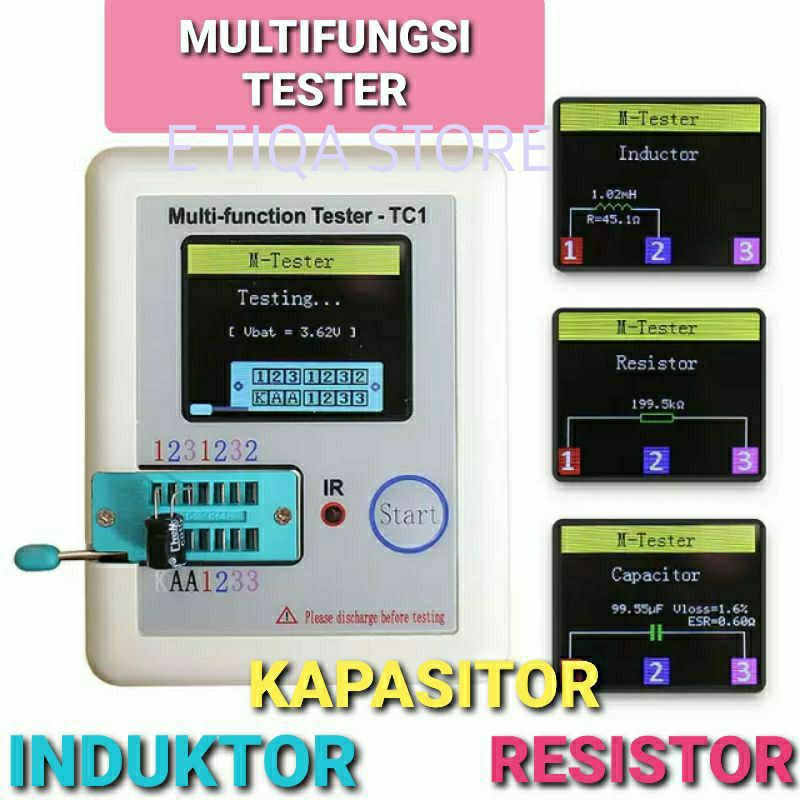 LCR TESTER TC1 ESR MULTIFUNGSI KOMPONEN METER DIODA TRIODA KAPASITOR TRANSISTOR MULTIMETER MULTIFUNC
