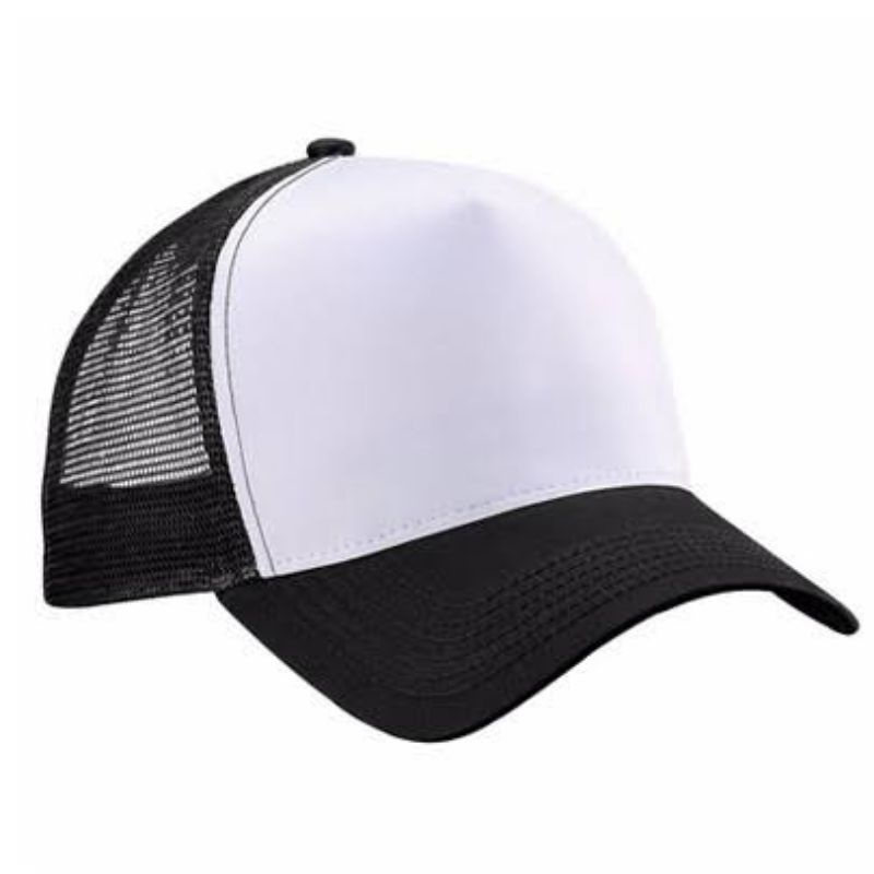Topi Polos Hitam Putih Trucker